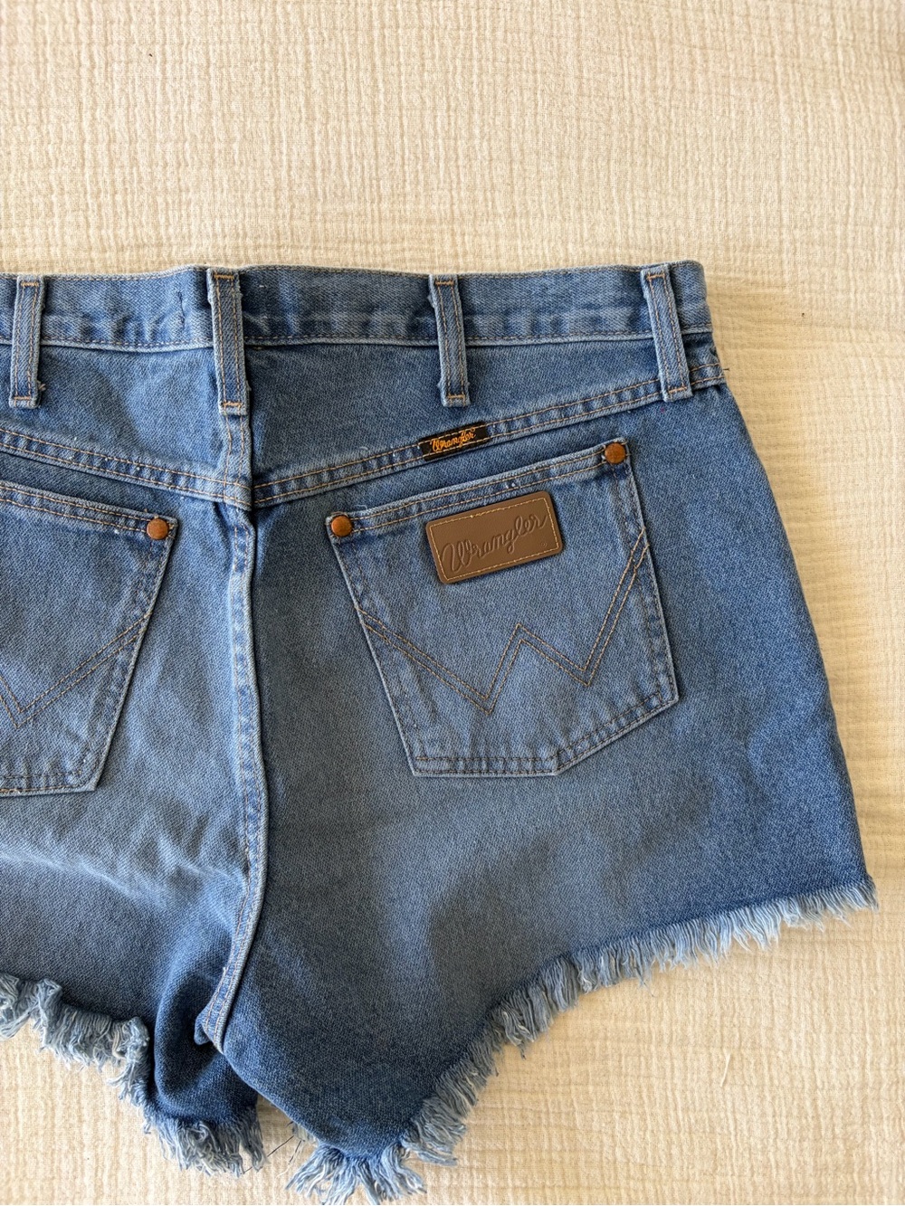 Wrangler Distressed Frayed Hem Denim Shorts - Blue